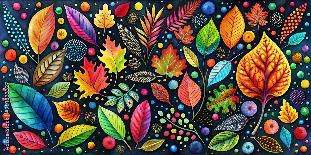 Watercolor Abstract Fall Leaves with Dots and Circles, Abstract Art, Fall Colors, Nature Art Watercolor Abstract Fall Leaves with Dots and Circles, Abstract Art, Fall Colors, Nature Art