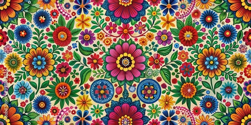 Vibrant Floral Tapestry Watercolor-Inspired Pattern of Colorful Flowers and Leaves, Mexican Folk Art, Textile Design , Pattern Design, Floral Art