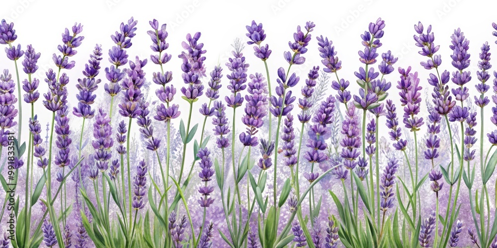 Fototapeta premium Watercolor Painting of Lavender Flowers, Watercolor, Floral, Purple, Lavender ,lavender field ,lavender art