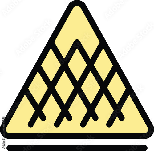 Simple yellow and black louvre pyramid icon depicting the famous paris museum building