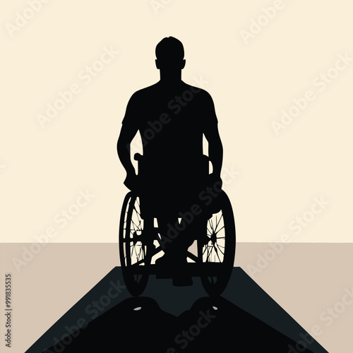 a person in a wheelchair. The person is sitting in the wheelchair with their back to the camera, silhouette vector illustration, 