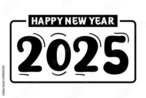 Happy new year 2025 banner black and white background vector, 2025 happy new year.