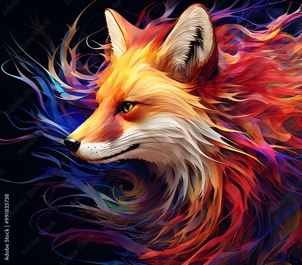 an abstract drawing of a away view for fox with colorful line with mixed pattern colorful background an abstract drawing of a away view for fox with colorful line with mixed pattern colorful background