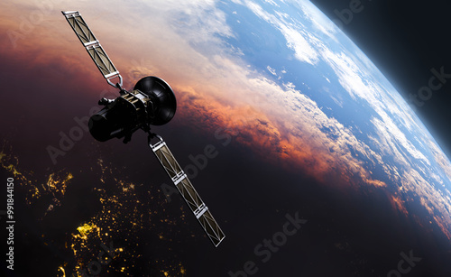 Fototapeta Naklejka Na Ścianę i Meble -  Satellite in Space, and earth,3D illustration. Elements of this image furnished by NASA.