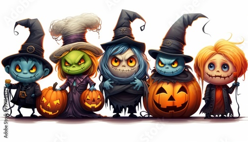 Funny Halloween Characters in Cartoon Style