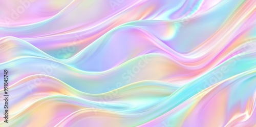 Iridescent liquid holographic background texture in purple, yellow, and blue