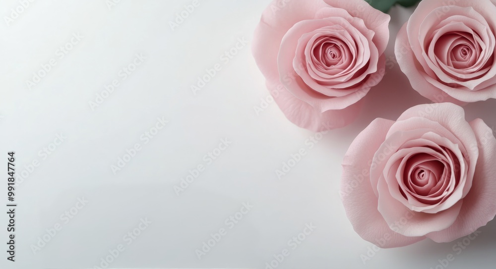 Fototapeta premium Three pink roses arranged elegantly on a light background celebrating beauty and nature's artistry