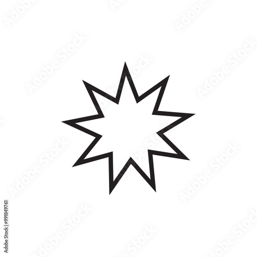 Bahai icon set. nine pointed baha vector symbol. persian star sign in black filled and outlined style.