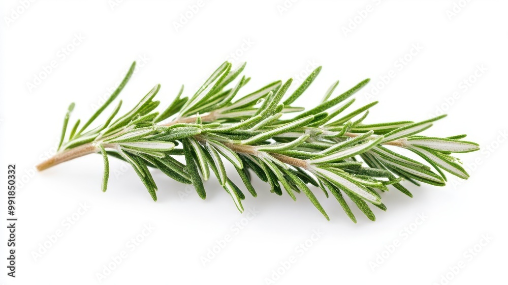 aromatic rosemary sprigs isolated on crisp white background detailed macro shot reveals textures and essential oil droplets soft shadows add depth aromatic rosemary sprigs isolated on crisp white background detailed macro shot reveals textures and essential oil droplets soft shadows add depth