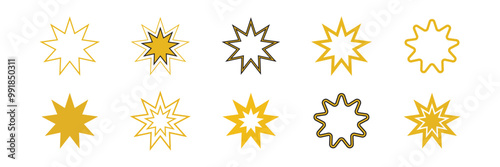 Bahai icon set. nine pointed baha vector symbol. persian star sign in black filled and outlined style.