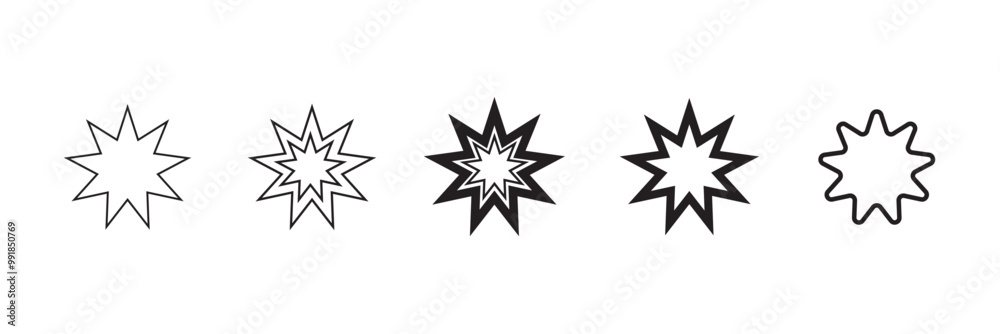 Bahai icon set. nine pointed Baha vector icon. Persian star symbol for UI designs. Bahai icon set. nine pointed Baha vector icon. Persian star symbol for UI designs.