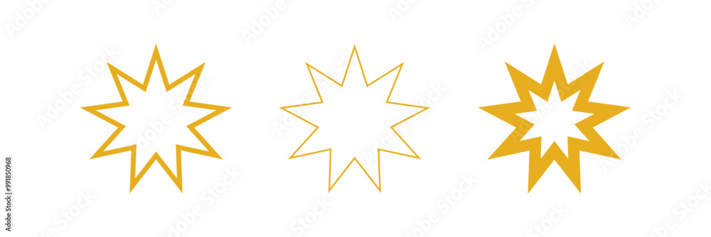 Bahai icon set. nine pointed Baha vector icon. Persian star symbol for UI designs. Bahai icon set. nine pointed Baha vector icon. Persian star symbol for UI designs.