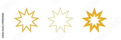 Bahai icon set. nine pointed Baha vector icon. Persian star symbol for UI designs.