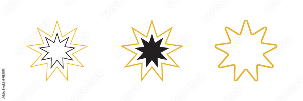 Bahai icon set. nine pointed Baha vector icon. Persian star symbol for UI designs. Bahai icon set. nine pointed Baha vector icon. Persian star symbol for UI designs.