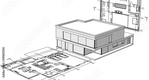 house architectural project sketch 3d illustration	
