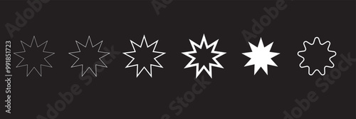 Bahai vector icon set. nine pointed Baha sign.