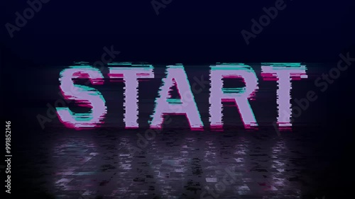 Looped Start text typography animation 4k video with glitch effect isolated on black background.