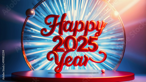 Happy new 2025 year, text on black background with fireworks, colourful festive template, card, design concept, celebration