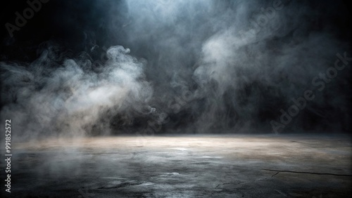 Dark background with concrete floor and smoke on it at a tilted angle, moody, cinematic,dark, drama, industrial, abstract, texture, mysterious, grunge, smoke, angle, concrete, atmosphere