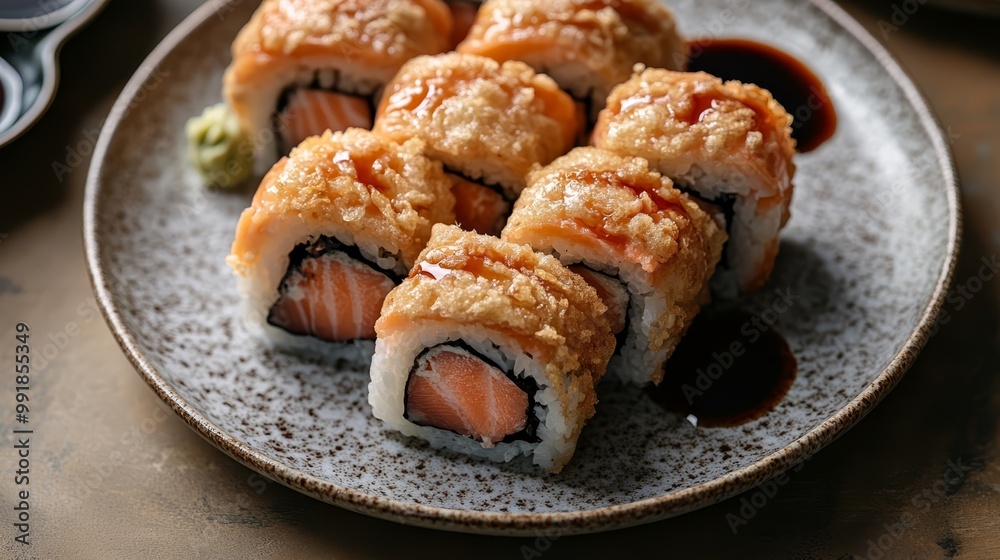 Fast food banner with deep fried sushi rolls
