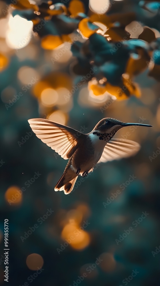 Fototapeta premium Hummingbird flying gracefully in peaceful natural environment image