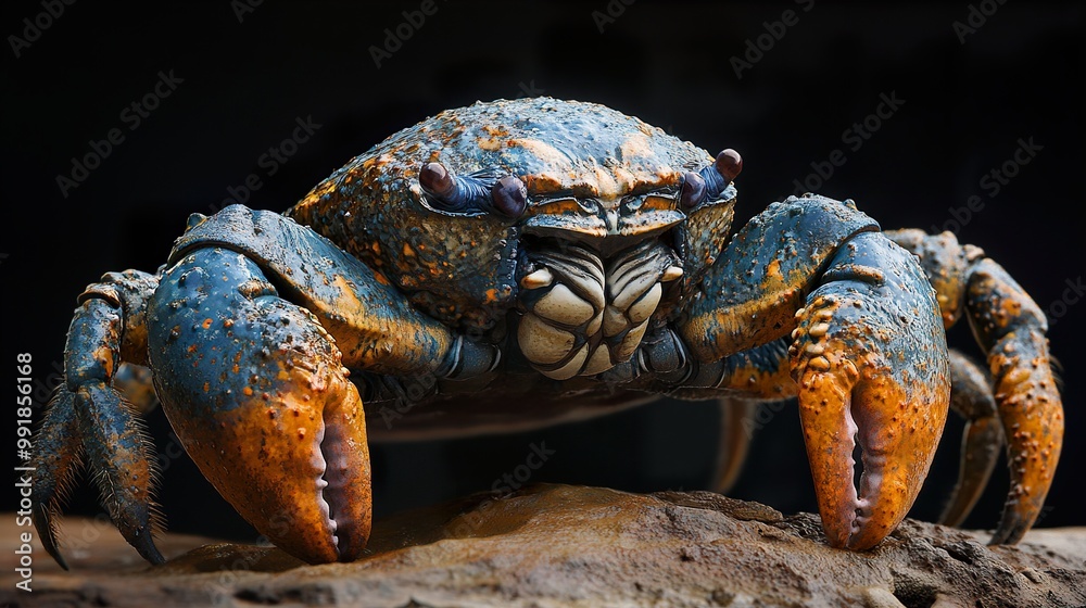 Close-up of a Blue and Orange Crab on a Rocky Shore Close-up of a Blue and Orange Crab on a Rocky Shore