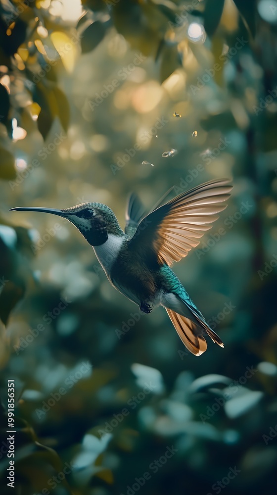 Naklejka premium Beautiful focus shot hummingbird flight nature image