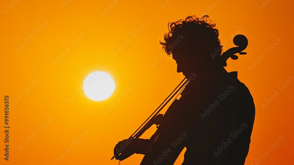 Fototapeta premium Silhouette of a musician with a musical instrument
