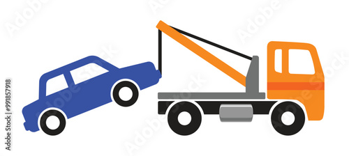 simple tow truck towing broken down car silhouette side view icon symbol transparent background