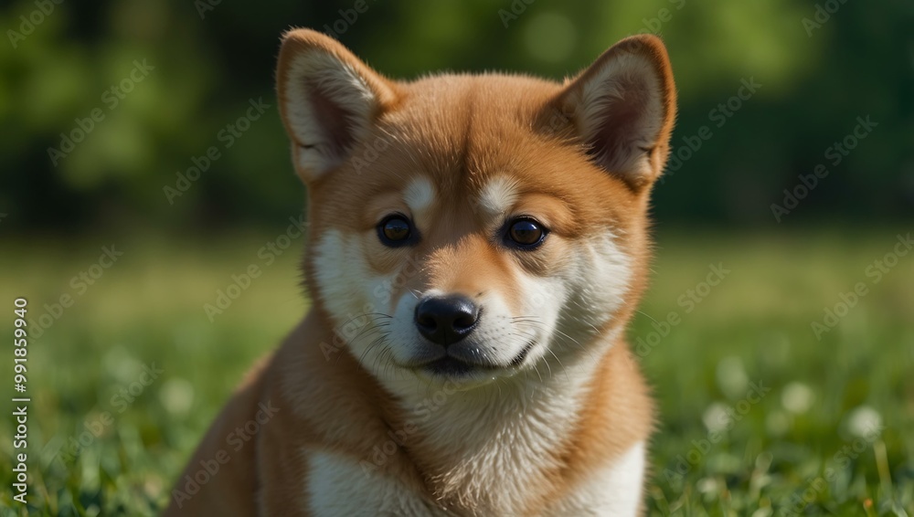 Yet another Shiba Inu puppy on a green background. Yet another Shiba Inu puppy on a green background.