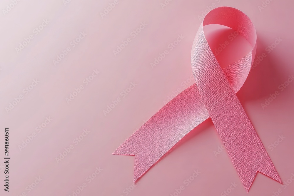 Pink ribbon on pink background. Breast cancer awareness concept. 3D Rendering with geneative ai Pink ribbon on pink background. Breast cancer awareness concept. 3D Rendering with geneative ai