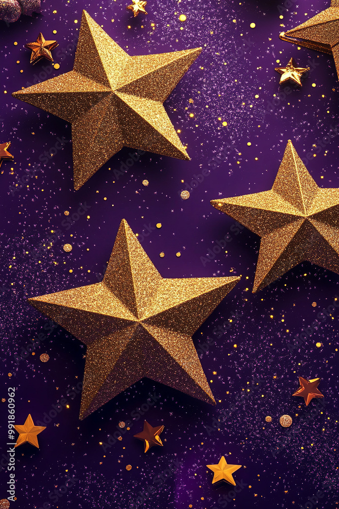 golden stars and xmas feeling on purple background golden stars and xmas feeling on purple background