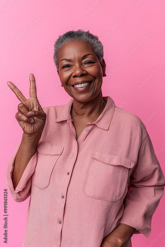 Happy mature dark skin woman isolated on a pastel background Happy mature dark skin woman isolated on a pastel background