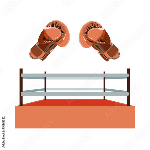 Boxing ring and boxing gloves vector illustration 