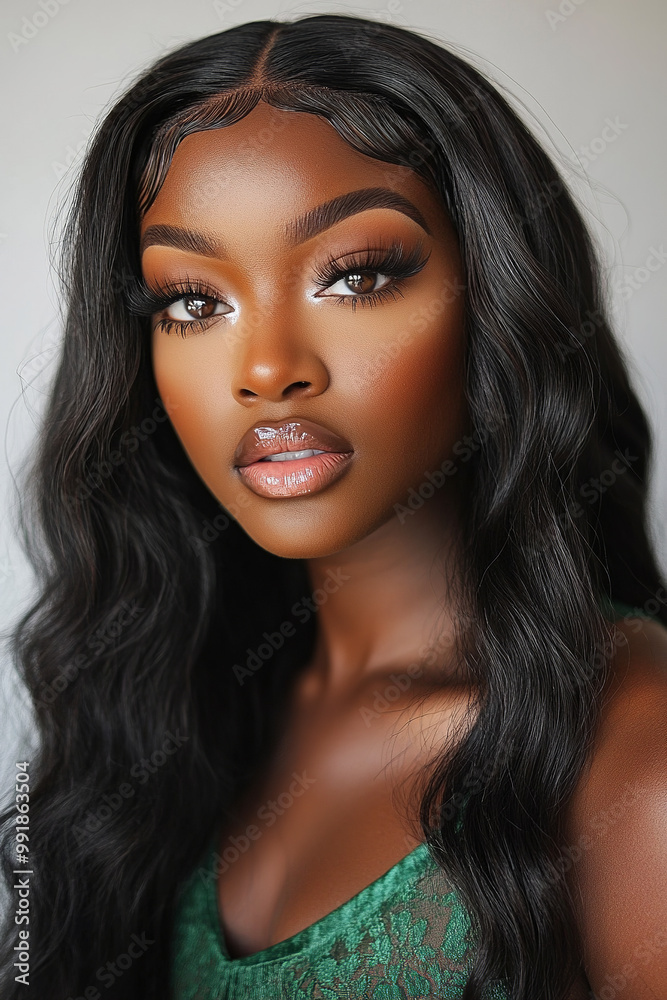 photo of a beautiful dark skinned black woman with glam makeup
