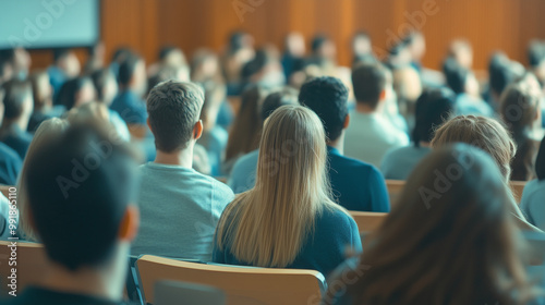 Grupa ludzi słuchających prezentacji w nowoczesnej sali konferencyjnej. 