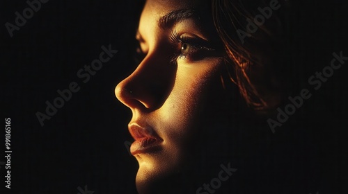 enigmatic portrait shrouded in shadows with a single dramatic light source mysterious atmosphere emphasizes facial features and creates intriguing contrast