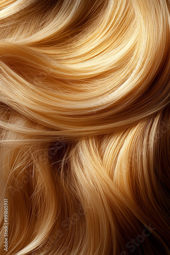 a close-up of smooth, flowing strands of hair that appear to be of a light blonde or golden hue photo