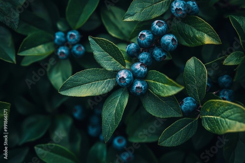 In the garden, early lowbush blueberries ripen - Vaccinium angustifolium photo