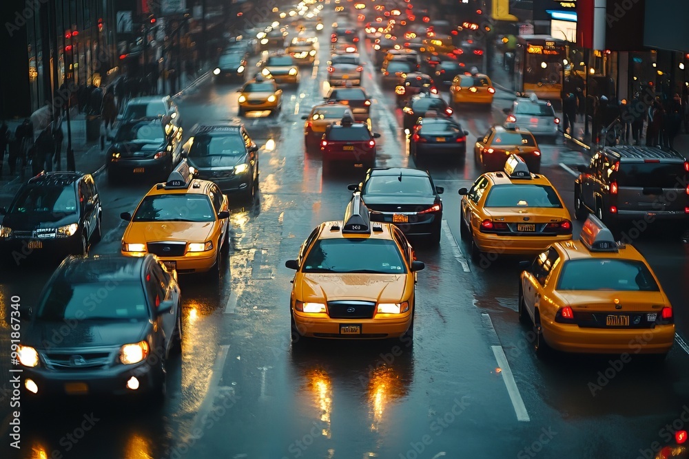 heavy traffic at night, vehicles on the road, jam, freeway, rush hour, new your, taxi, yellow heavy traffic at night, vehicles on the road, jam, freeway, rush hour, new your, taxi, yellow