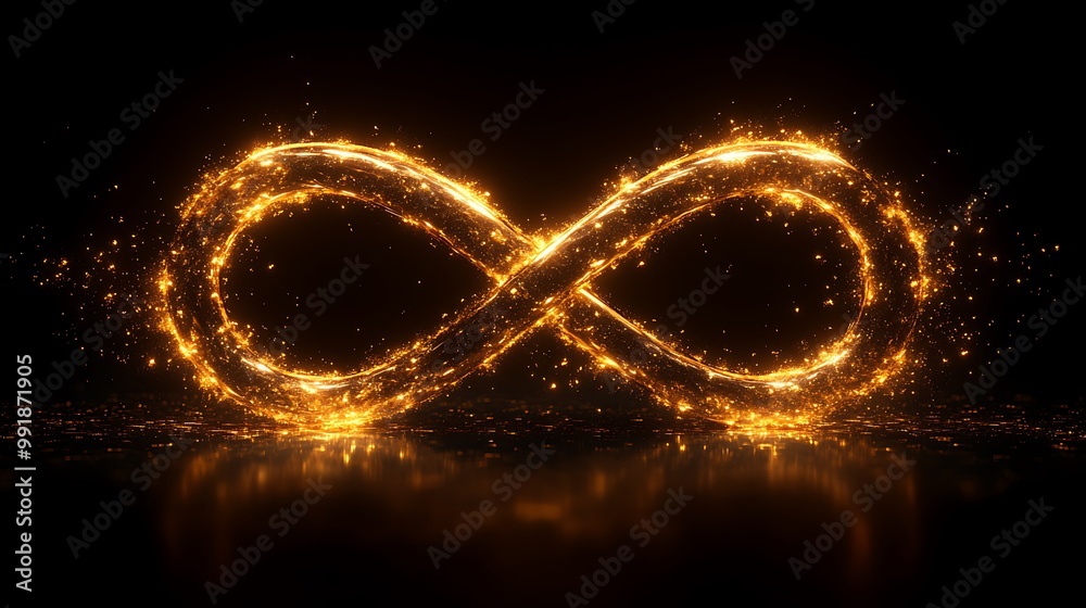 gold infinity symbol made of glowing particles on a black background design gold infinity symbol made of glowing particles on a black background design
