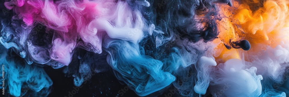 Fototapeta premium Ink drop texture in water, with swirling abstract shapes in black and vibrant colors