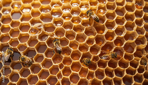 Alvéoles ruche miel abeille géométrique apiculture macro pollinisation. photo