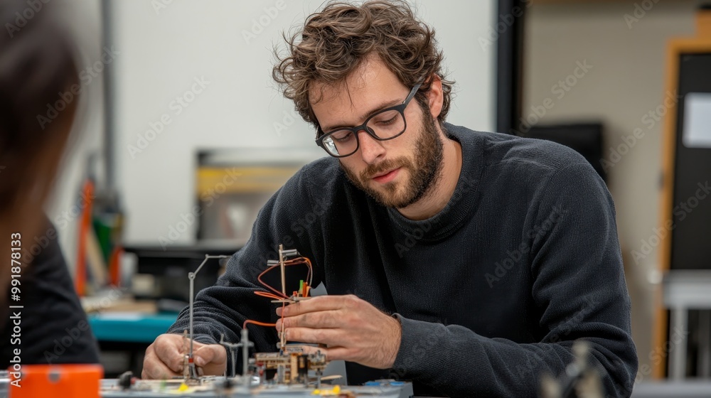 A civil engineering student meticulously builds a miniature structure, demonstrating the practical application of their studies in a hands-on project. A civil engineering student meticulously builds a miniature structure, demonstrating the practical application of their studies in a hands-on project.