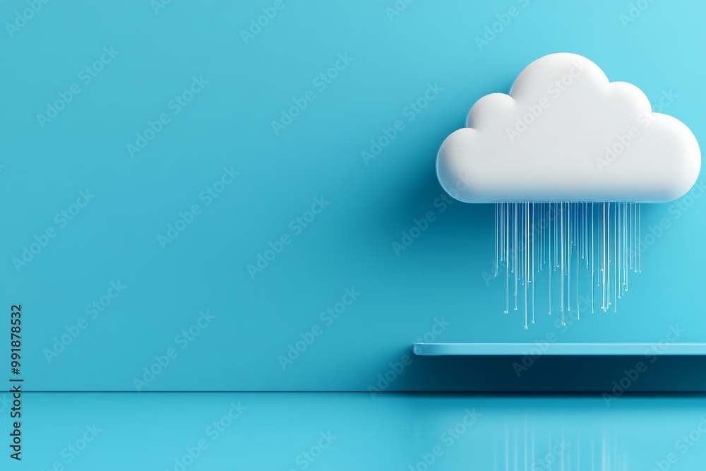 White Cloud with Rain on Blue Background
