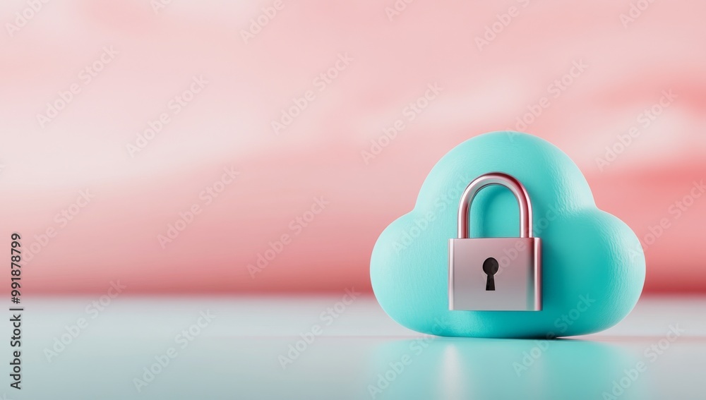 3D Render of Blue Cloud with Padlock 3D Render of Blue Cloud with Padlock