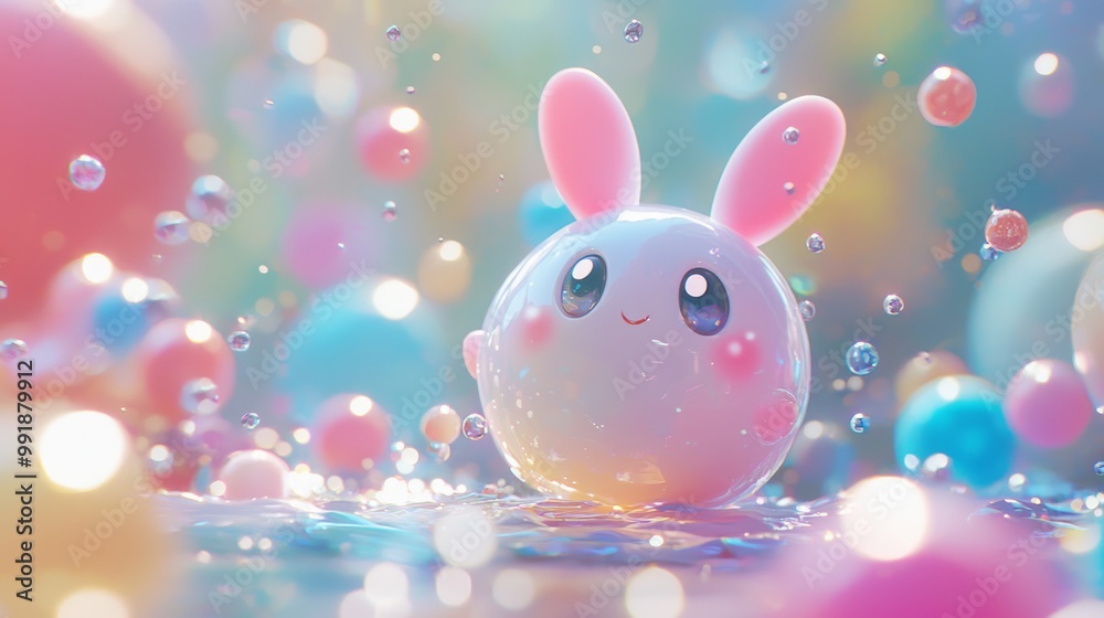 Enchanting Kawaii Japanese Mythical Creature Exploring Magical Market Filled with Treasures Enchanting Kawaii Japanese Mythical Creature Exploring Magical Market Filled with Treasures