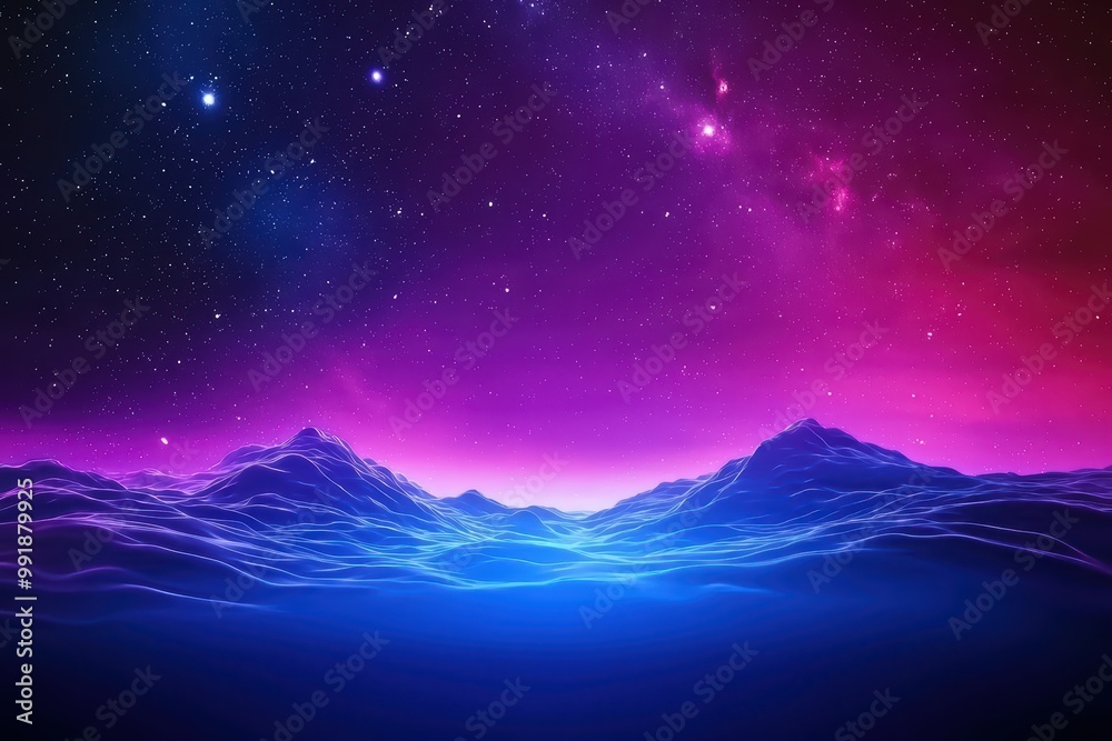 Vibrant cosmic landscape with colorful mountains and starry sky, evoking a sense of wonder. Vibrant cosmic landscape with colorful mountains and starry sky, evoking a sense of wonder.