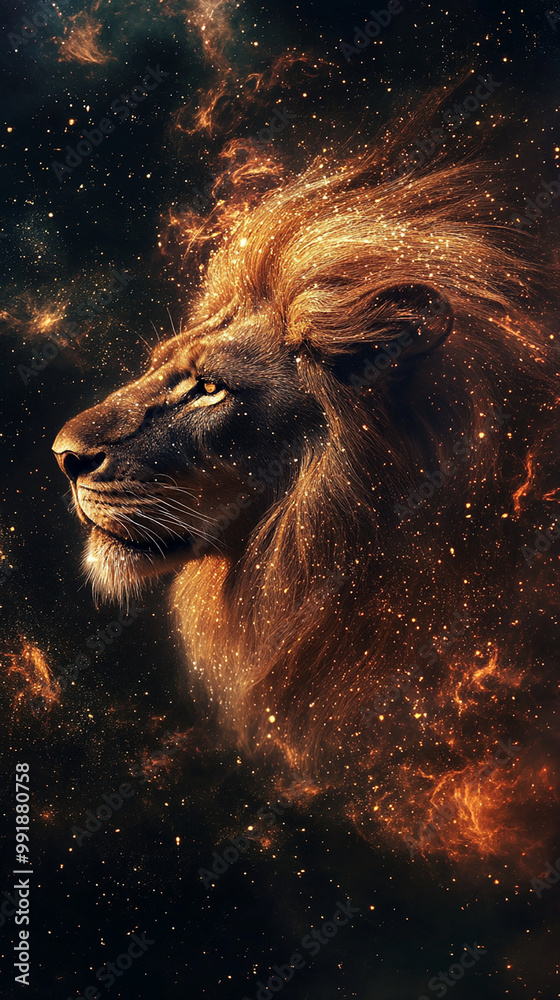 Naklejka premium lion in the night sky