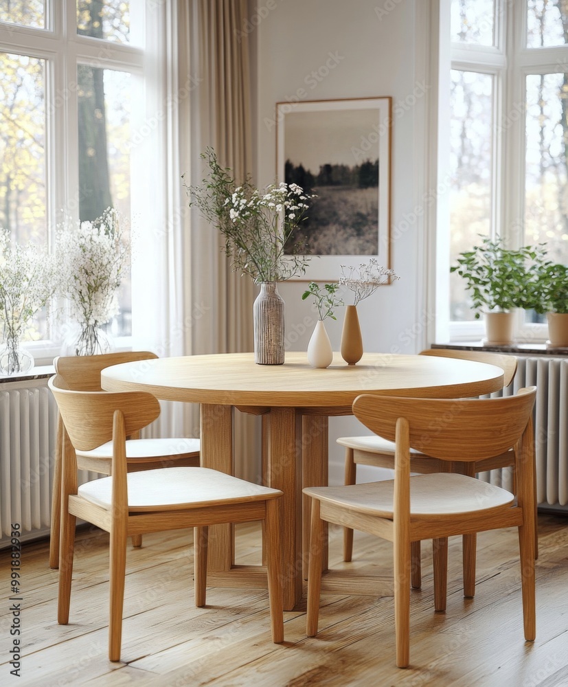 Fototapeta premium Home mock up, cozy modern dining room interior background, 3d render